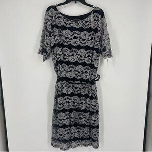 Connected Apparel Women’s Round Neck Silver Lace Short Sleeve Midi Dress 24W